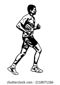 runner sketch and silhouette - vector