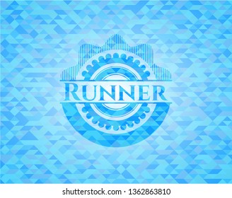 Runner sky blue emblem. Mosaic background