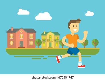 runner sport man flat vector illustration flat sport illustration forest athletics site sprint new life muscle sporting event winner prize competition event