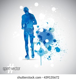 Runner, spray watercolor paint, vector