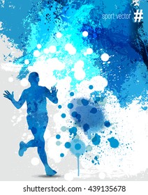 Runner, spray watercolor paint, vector