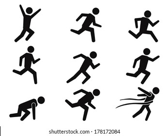 runner stick figure icons set