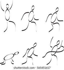 runner stick figure icons set