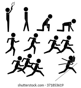 Runner stick figure icons symbol pictogram set

