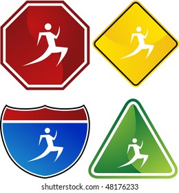 Runner stick figure isolated web icon on a background.