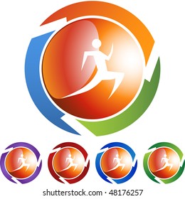 Runner stick figure isolated web icon on a background.