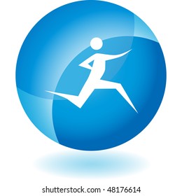 Runner stick figure isolated web icon on a background.