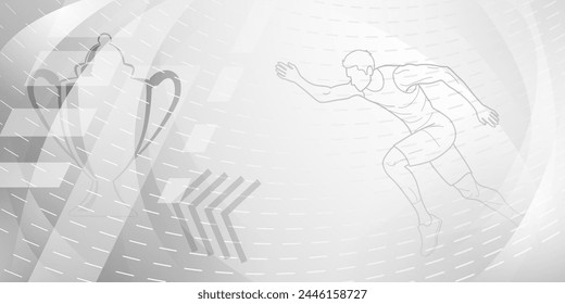 Runner themed background in gray tones with abstract dotted lines, with sport symbols such as a male athlete and a cup