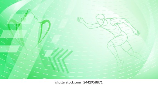 Runner themed background in green tones with abstract dotted lines, with sport symbols such as a male athlete and a cup