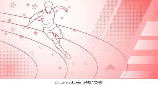 Runner themed background in pink tones with abstract lines and dots, with sport symbols such as a male athlete and a running track