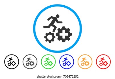 Runner Treatment Process Gears rounded icon. Vector illustration style is a flat iconic symbol inside a circle, with black, gray, green, blue, orange, red color versions.