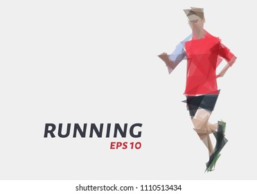 Runner of triangles. Low poly runner. Vector illustration