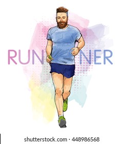 Runner watercolor pencil drawing