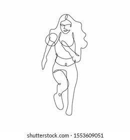 Runner woman in continuous line drawing, Isolated on the white background, vector illustration monochrome, Drawing by lines, Minimalist Style. 