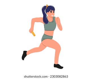 Runner woman isolated on white background, flat vector illustration