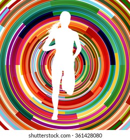Runner woman silhouette over abstract background vector concept illustration