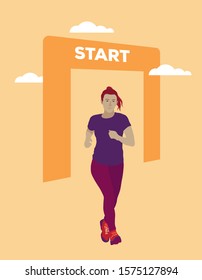 Runner woman are at the starting point.