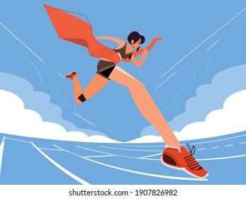 runner women run across a finish line - vector illustration