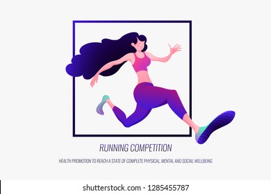 Runner young woman at high speed moving to the finish. Healthy lifestyle. Athlete on the competition or marathon. Useful to design sports banners, icons, backgrounds and posters.