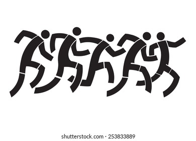 Runners abstract symbol. Black stylized illustration of runner race. 