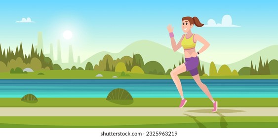 Runners background. Active people sportsmen running exact vector cartoon people fitness activities