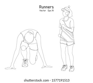 runners - continuous line drawing, vector illustration, one lines, Minimalist Style.