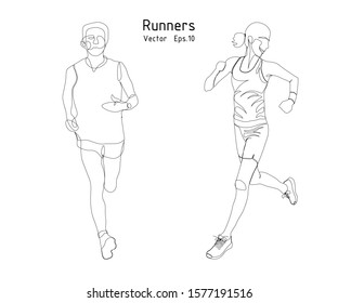 runners - continuous line drawing, vector illustration, one lines, Minimalist Style.