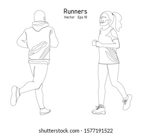 runners - continuous line drawing, vector illustration, one lines, Minimalist Style.