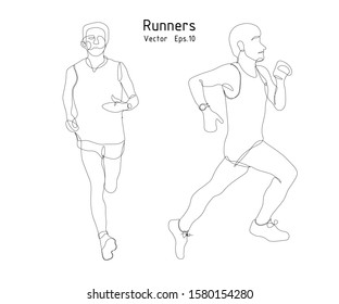 runners - continuous line drawing, vector illustration, one lines, Minimalist Style.