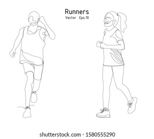 runners - continuous line drawing, vector illustration, one lines, Minimalist Style.