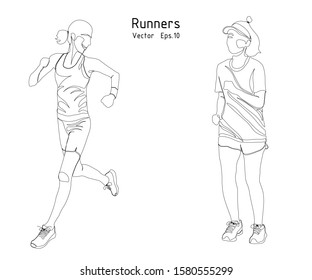 runners - continuous line drawing, vector illustration, one lines, Minimalist Style.