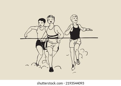 Runners cross the finish line in a track competition