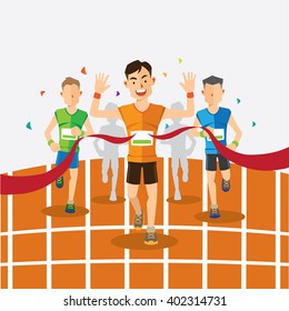 Runners cross the finish line in Track cartoon