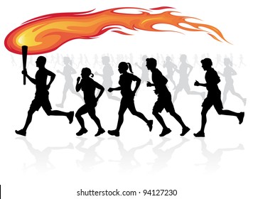 Runners with flaming torch.