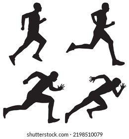 Runners. Four silhouettes of runners. The shadows of the runners. Athletics. Stencils