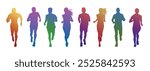 Runners front view collection in multi color gradient. Silhouette object Vector illustration style.