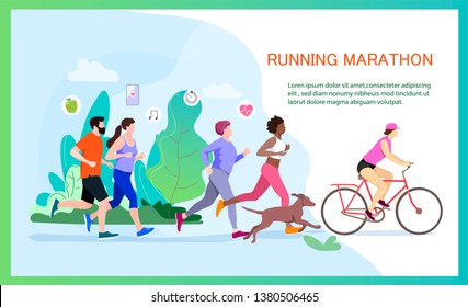 Runners group in motion.Jogging people.Vector illustration.