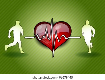 runners with the heart on the green background