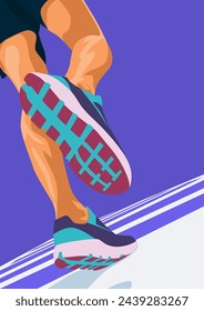 Runner's Legs Poster Illustration Design.Minimalist Sports Poster with Purple Background Color.Running Vector Flat Illustration