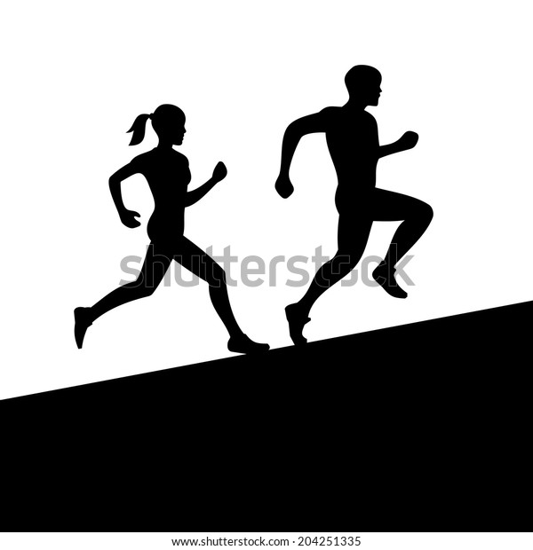 ランナー 男性 女性がシルエットを走る ベクターイラスト のベクター画像素材 ロイヤリティフリー
