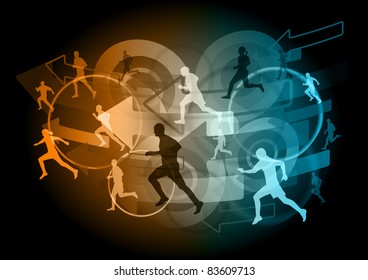 runners on the dark background