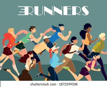 runners people characters practicing different activity lifestyle vector illustration