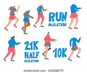 Runners and quotes. Different persons jogging isolated. Vector design.