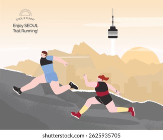 Runners running on the rising sun and mountains