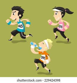Runners Running Runner Training Jogging, vector illustration cartoon.