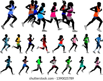 runners silhouettes collection - vector