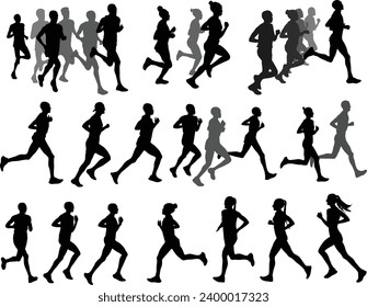 runners silhouettes collection - vector