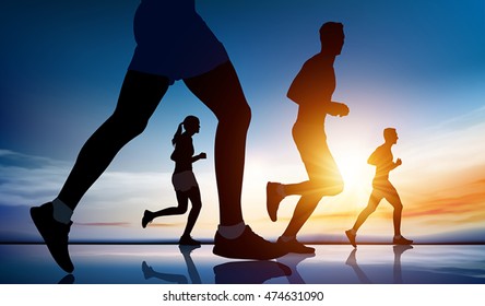 Runners. Silhouettes running. Vector illustration