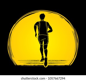 Runners sprinting, Marathon running designed on sunrise background graphic vector