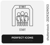 Runners at start thin line icon. Modern vector illustration.